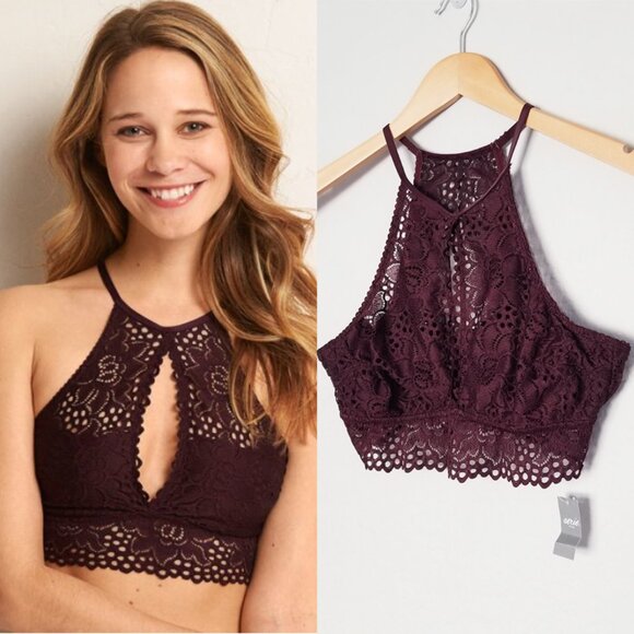 aerie Other - NEW Aerie High Neck Lace Bralette M Keyhole Stretch Comfort Lounge Sexy Romantic